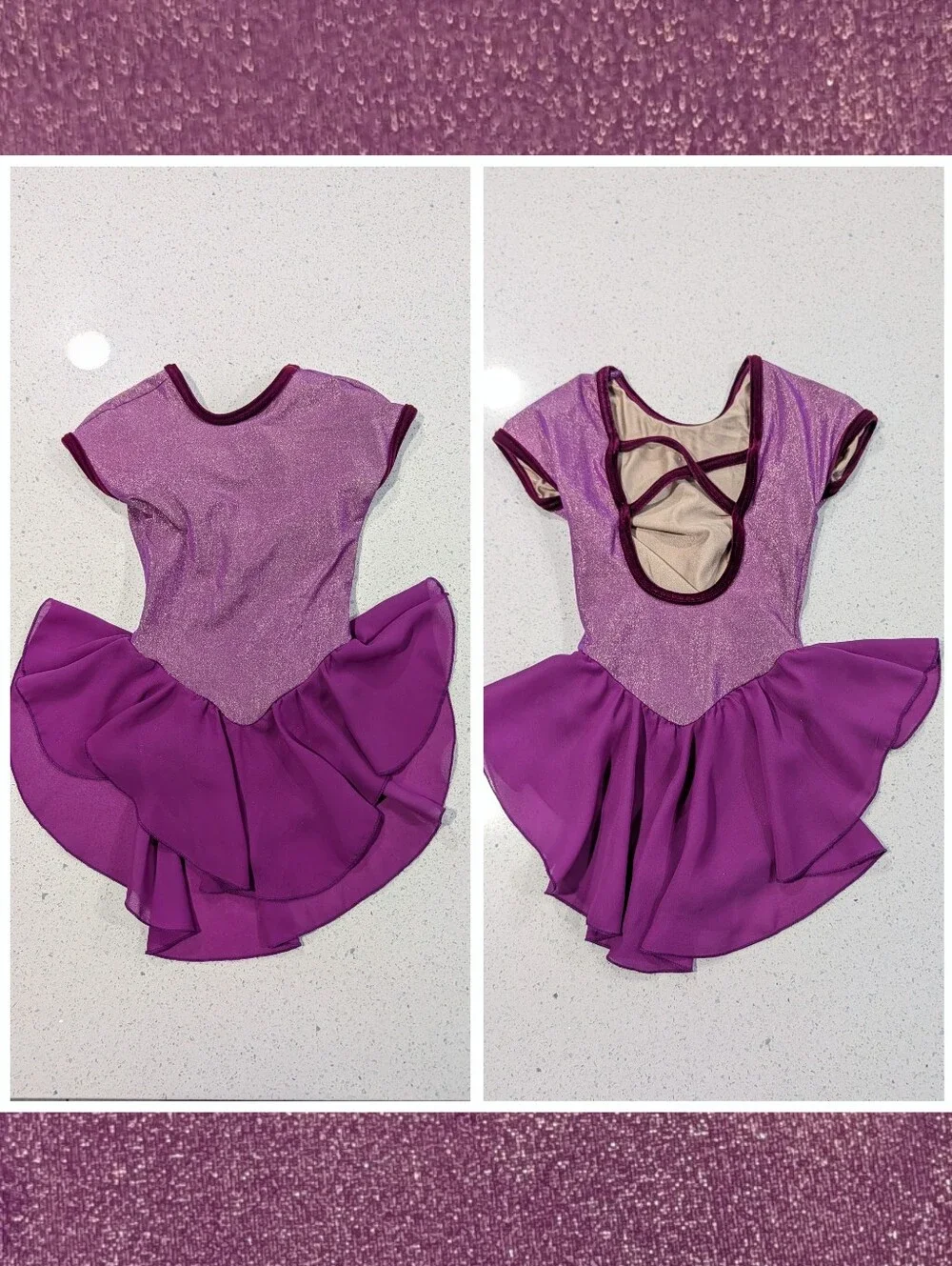 GK Elite Ice Figure Skating Baton Dance Skirted Dress Leotard CM Medium GLITTER